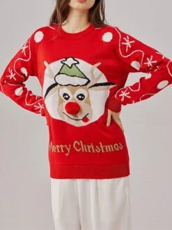 Women's Ugly Christmas Sweater Pullover Sweater Jumper Christmas Sweaters Crew Neck Ribbed Knit Acrylic Knitted Fall Winter Regular Outdoor Xmas Daily Stylish Casual Soft Long Sleeve Polka Dot