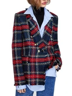 Women's Blazer Formal Button Plaid Warm Christmas Streetwear Regular Fit Outerwear Xmas Long Sleeve Fall Claret S -Xmas Cothing Store jinwuu1692767158200