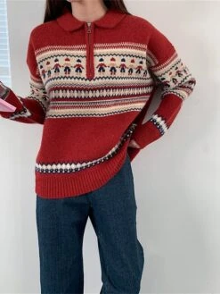 Women's Ugly Christmas Sweater Pullover Sweater Jumper Christmas Sweaters Shirt Collar Ribbed Knit Polyester Knitted Print Fall Winter Regular Outdoor Christmas Daily Stylish Casual Soft Long Sleeve -Xmas Cothing Store jitalq1697290926973