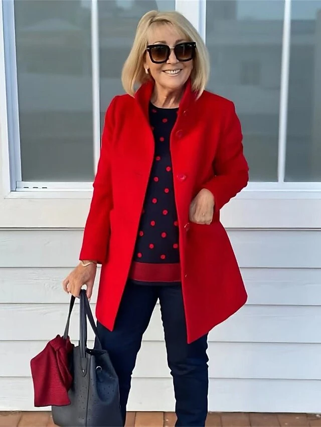 Women's Winter Coat Christmas Overcoat Single Breasted Stand Collar Pea Coat Xmas Red Warm Windproof Trench Coat Fall Long Sleeve 4 Women's Winter Coat Christmas Overcoat Single Breasted Stand Collar Pea Coat Xmas Red Warm Windproof Trench Coat Fall Long Sleeve - Image 2