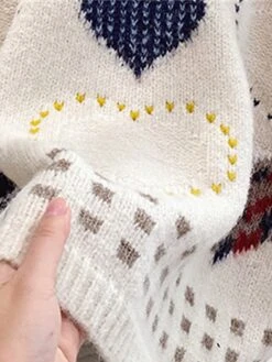 Women's Ugly Christmas Sweater Pullover Sweater Jumper Christmas Sweaters Crew Neck Ribbed Knit Acrylic Knitted Fall Winter Regular Outdoor Christmas Daily Fashion Casual Soft Long Sleeve Heart White -Xmas Cothing Store jiwroc1697697878091