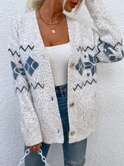 Women's Ugly Christmas Sweater Pullover Sweater Jumper Cardigan Sweater V Neck Ribbed Knit Polyester Button Pocket Knitted Fall Winter Outdoor Xmas Holiday Stylish Casual Soft Long Sleeve