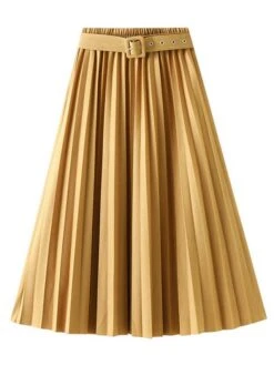 Women's Skirt A Line Midi Pleated Royal Blue And Wine Black Pink Skirts Fall & Winter Belt Included Fashion Elegant Christmas Daily Xmas M L XL -Xmas Cothing Store jjldtn1694749462915