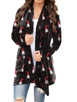 Women's Ugly Christmas Sweater Cardigan Pullover Sweater Jumper Open Front Knit Polyester Print Fall Winter Christmas Daily Holiday Xmas Stylish Basic Casual Long Sleeve Animal Geometric Snowman Red -Xmas Cothing Store jkiuwc1636616423270