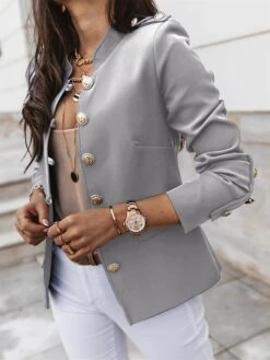 Women's Blazer Xmas Office Christmas Work Spring Fall Regular Coat Stand Collar Regular Fit Windproof Breathable Stylish Contemporary Modern Style Jacket Long Sleeve Plain Slim Fit Black Red Dark Navy -Xmas Cothing Store jkruis1685344083494