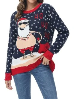 Women's Ugly Christmas Sweater Pullover Sweater Jumper Christmas Sweaters Crew Neck Ribbed Knit Acrylic Knitted Print Fall Winter Regular Outdoor Christmas Daily Fashion Casual Soft Long Sleeve Santa -Xmas Cothing Store jkuckv1697785102760