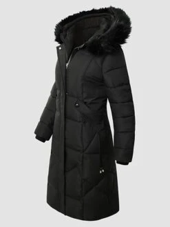 Women's Puffer Jacket Long With Pockets Fur Collar Coat Black Khaki Off-white Red Stylish Christmas Winter Zipper Hoodie Regular Fit L XL XXL XXXL / Daily / Casual / Windproof / Solid Color -Xmas Cothing Store jlodcc1659940776171