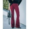 Women's Jeans Bootcut Flare Full Length Corduroy Micro-elastic Mid Waist Fashion Party Christmas Wine Red S M -Xmas Cothing Store jmbjzo1656645247498