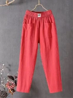 Women's Linen Pants Chinos Cropped Pants Ankle-Length Cotton And Linen Pocket Micro-elastic High Waist Vacation Xmas Streetwear Christmas Street Black White S M Winter Autumn / Fall -Xmas Cothing Store jmocmh1695347144098