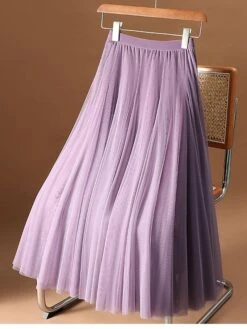 Women's Skirt Swing Midi Deep Purple Navy Wine Red Skirts All Seasons Ruched Layered Lined Elegant Long Christmas Daily Xmas M L XL -Xmas Cothing Store jocsbk1694748996976