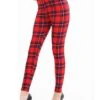Women's Tartan Print Leggings Full Length Vacation Fashion Christmas Rhombus Pink And Black Navy Blue Stripes One-Size Fall Winter