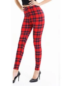 Women's Tartan Print Leggings Full Length Vacation Fashion Christmas Rhombus Pink And Black Navy Blue Stripes One-Size Fall Winter