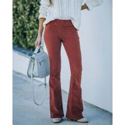 Women's Jeans Bootcut Flare Full Length Corduroy Micro-elastic Mid Waist Fashion Party Christmas Wine Red S M -Xmas Cothing Store jovvgk1656645250766