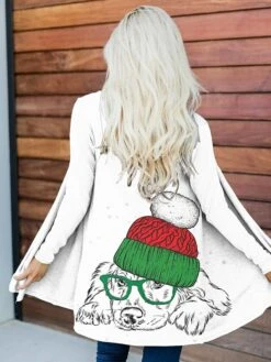 Women's Christmas Casual Jacket Xmas Santa Plaid Print Red Open Front Cardigan Fashion Loose Fit Outerwear Long Sleeve White S -Xmas Cothing Store jpkvqs1695715077299