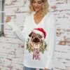 Women's Ugly Christmas Sweater Pullover Sweater Jumper V Neck Ribbed Knit Polyester Knitted Print Fall Winter Regular Outdoor Christmas Holiday Daily Stylish Casual Long Sleeve Animal White Wine S M L