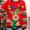 Women's Ugly Christmas Sweater Pullover Sweater Jumper Crew Neck Ribbed Knit Acrylic Light Up Fall Winter Xmas Holiday Stylish Casual Soft Long Sleeve Animal Black Red S M L -Xmas Cothing Store jqdcmq1668079820670