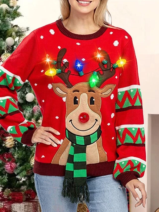 Women's Ugly Christmas Sweater Pullover Sweater Jumper Crew Neck Ribbed Knit Acrylic Light Up Fall Winter Xmas Holiday Stylish Casual Soft Long Sleeve Animal Black Red S M L 3 Women's Ugly Christmas Sweater Pullover Sweater Jumper Crew Neck Ribbed Knit Acrylic Light Up Fall Winter Xmas Holiday Stylish Casual Soft Long Sleeve Animal Black Red S M L