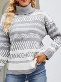 Women's Ugly Christmas Sweater Pullover Sweater Jumper Christmas Sweaters Turtleneck Ribbed Knit Polyester Knitted Fall Winter Regular Outdoor Christmas Daily Stylish Casual Soft Long Sleeve -Xmas Cothing Store jqknca1697290902390