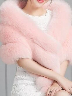 Women's Cloak / Capes Winter Faux Fur Leather Coat Fall Wedding Party Jacket Christmas Street Windproof Warm Plush Jacket Sleeveless Black White Pink -Xmas Cothing Store jqzgjm1695119828846