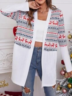 Women's Ugly Christmas Sweater Cardigan Sweater Jacket V Neck Ribbed Knit Polyester Pocket Knitted Print Fall Winter Long Outdoor Christmas Daily Stylish Casual Soft Long Sleeve Plaid Elk Snowflake -Xmas Cothing Store jrbtfi1697290895148