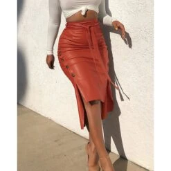 Women's Pencil Bodycon Work Skirts Faux Leather Black Red Wine Camel Skirts Xmas Business Elegant Christmas Office / Career S M L
