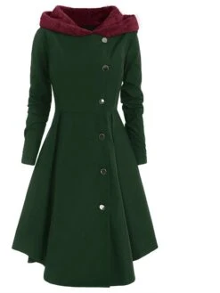 Women's Winter Coat Long Overcoat Christmas Cosplay Costume Single Breasted Pea Coat Thermal Warm Windproof Trench Coat Xmas Party Elegant Dress Outerwear Fall Outerwear Long Sleeve Red -Xmas Cothing Store jrlofp1669278109308