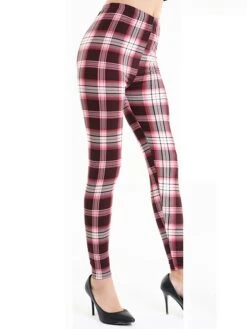 Women's Tartan Print Leggings Full Length Vacation Fashion Christmas Rhombus Pink And Black Navy Blue Stripes One-Size Fall Winter -Xmas Cothing Store jrnhux1696232158292