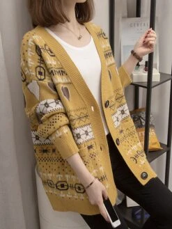 Women's Ugly Christmas Sweater Cardigan Christmas Sweaters V Neck Ribbed Knit Polyester Button Knitted Print Fall Winter Regular Outdoor Christmas Daily Stylish Casual Soft Long Sleeve Heart Letter -Xmas Cothing Store jrqgrm1697290832105