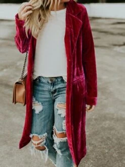 Women's Velvet Blazer Long Overcoat Single Breasted Lapel Trench Coat Christmas Valentine's Day Winter Coat Windproof Warm Jacket Long Sleeve With Pocket Black Yellow Grey