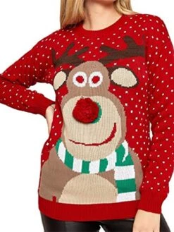 Women's Ugly Christmas Sweater Pullover Sweater Jumper Crew Neck Ribbed Knit Acrylic Knitted Fall Winter Outdoor Xmas Daily Stylish Casual Soft Long Sleeve Polka Dot Elk Black Red Blue S M L
