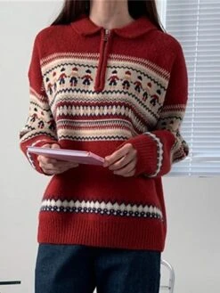 Women's Ugly Christmas Sweater Pullover Sweater Jumper Christmas Sweaters Shirt Collar Ribbed Knit Polyester Knitted Print Fall Winter Regular Outdoor Christmas Daily Stylish Casual Soft Long Sleeve -Xmas Cothing Store jstocv1697290927624