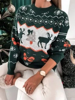 Women's Ugly Christmas Sweater Pullover Sweater Jumper Crew Neck Ribbed Knit Polyester Patchwork Fall Winter Regular Outdoor Christmas Daily Stylish Casual Soft Long Sleeve Elk Snowflake Red Green S