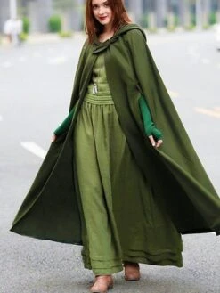 Women's Coat Cloak / Capes Christmas Long Coat Winter Coat Single Breasted One-Button Overcoat Hooded Coat Sleeveless Black Blue Gray Army Green Red Halloween Basic Essential Causal Fall Loose -Xmas Cothing Store jvkkvo1670816215079
