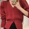 Women's Cardigan Sweater Jacket V Neck Ribbed Knit Polyester Button Knitted Fall Winter Regular Outdoor Christmas Daily Stylish Casual Soft Long Sleeve Solid Color Red Purple Khaki S M L -Xmas Cothing Store jvmnku1697290896028