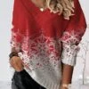 Women's Pullover Sweater Jumper V Neck Crochet Knit Polyester Print Drop Shoulder Fall Winter Tunic Christmas Stylish Casual Soft Long Sleeve Xmas Snowflake White Wine Red S M L -Xmas Cothing Store jweejg1693393393492
