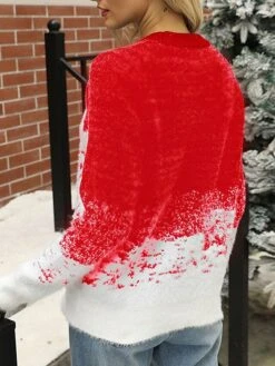 Women's Pullover Sweater Jumper Crew Neck Ribbed Knit Acrylic Oversized Fall Winter Short Christmas Daily Going Out Xmas Stylish Casual Soft Long Sleeve Snowflake Pink Red Blue S M L -Xmas Cothing Store jwsgku1695175909130