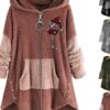 Women‘s Plus Size Christmas Fleece Jacket Teddy Coat Warm Button Pocket Hat Causal Long Sleeve Hooded Regular Winter Fall Xmas Green Pink Dark Gray L XL XXL 3XL 4XL -Xmas Cothing Store jwxwiq1668070718727