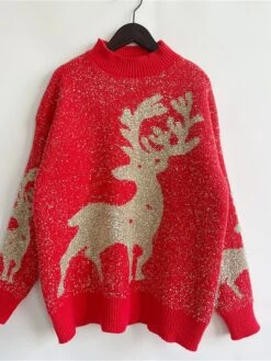Women's Ugly Christmas Sweater Pullover Sweater Jumper Crew Neck Ribbed Knit Polyester Oversized Fall Winter Regular Outdoor Christmas Daily Stylish Casual Soft Long Sleeve Elk Snowflake Wine Red S M -Xmas Cothing Store jxaxsm1696903395047
