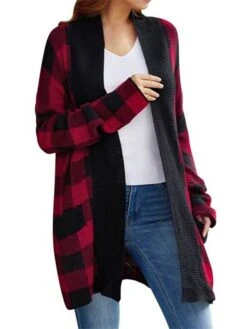 Women's Winter Coat Warm Outdoor Christmas Gifts Christmas Daily Wear Pocket Print Open Front Collarless Active Casual Daily Xmas Comfortable Street Style Plaid Regular Fit Outerwear Long Sleeve Fall -Xmas Cothing Store jxvlqt1661164203238