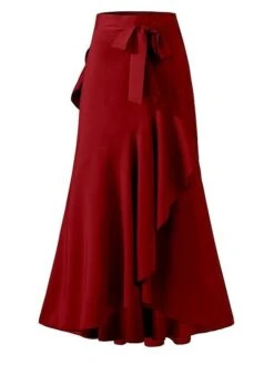 Women's Trumpet / Mermaid Wrap Christmas Skirts Wine Black Green Skirts Ruffle Asymmetric Hem Vintage Elegant Office Party Street S M L -Xmas Cothing Store jxyvlf1599115783578