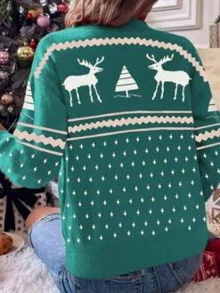 Women's Ugly Christmas Sweater Pullover Sweater Jumper Crew Neck Crochet Knit Polyester Knitted Fall Winter Outdoor Christmas Holiday Stylish Casual Soft Long Sleeve Elk Xmas Tree White Red Green -Xmas Cothing Store jyawif1667528982399