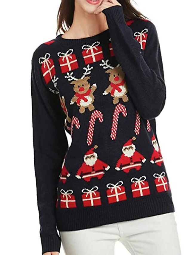 Women's Ugly Christmas Sweater Pullover Sweater Jumper Crew Neck Ribbed Knit Acrylic Knitted Fall Winter Outdoor Xmas Daily Stylish Casual Soft Long Sleeve Santa Claus Elk Black S M L 3 Women's Ugly Christmas Sweater Pullover Sweater Jumper Crew Neck Ribbed Knit Acrylic Knitted Fall Winter Outdoor Xmas Daily Stylish Casual Soft Long Sleeve Santa Claus Elk Black S M L
