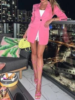 Women's Blazer Party Xmas Button Solid Color Christmas Casual / Daily Fashion Loose Fit Outerwear Long Sleeve Fall Yellow S -Xmas Cothing Store jzecgq1695635428437