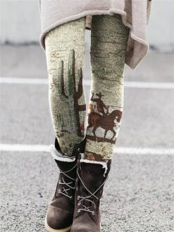 Women's Tights Leggings Dark Khaki Sky Blue Apricot Christmas Casual Daily Weekend Xmas Full Length Tummy Control Graphic S M L XL 2XL -Xmas Cothing Store jznsrc1667311696925