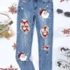 Women's Jeans Pants Trousers Full Length Fashion Streetwear Christmas Street Xmas Blue S M Fall Winter