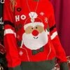 Women's Ugly Christmas Sweater Pullover Sweater Jumper Crew Neck Ribbed Knit Polyester Knitted Fall Winter Regular Outdoor Christmas Daily Stylish Casual Soft Long Sleeve Letter Santa Claus Striped -Xmas Cothing Store kamyhv1697290685237