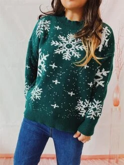 Women's Christmas Sweaters Pullover Sweater Jumper Crew Neck Chunky Knit Polyester Embroidery Spring Fall Winter Regular Christmas Daily New Year Fashion Daily Vintage Style Long Sleeve Snowflake -Xmas Cothing Store kbqtxt1697539835073