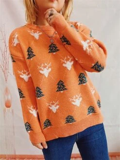 Women's Ugly Christmas Sweater Pullover Sweater Jumper Crew Neck Ribbed Knit Polyester Oversized Fall Winter Regular Outdoor Christmas Daily Stylish Casual Soft Long Sleeve Elk Christmas Tree Red -Xmas Cothing Store kcplvn1696903389594