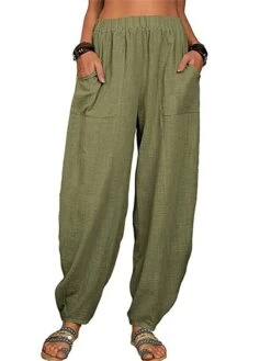 Women's Linen Pants Pants Trousers Harem Pants Full Length Linen Cotton Blend Pocket High Waist Active Vacation Xmas Home Christmas Wine Black S M Winter Autumn / Fall