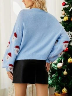 Women's Ugly Xmas Sweater Pullover Sweater Jumper Crew Neck Ribbed Knit Acrylic Knitted Print Fall Winter Outdoor Christmas Holiday Stylish Casual Soft Long Sleeve Santa Claus Black Pink Red S M L -Xmas Cothing Store kedxba1667470641667